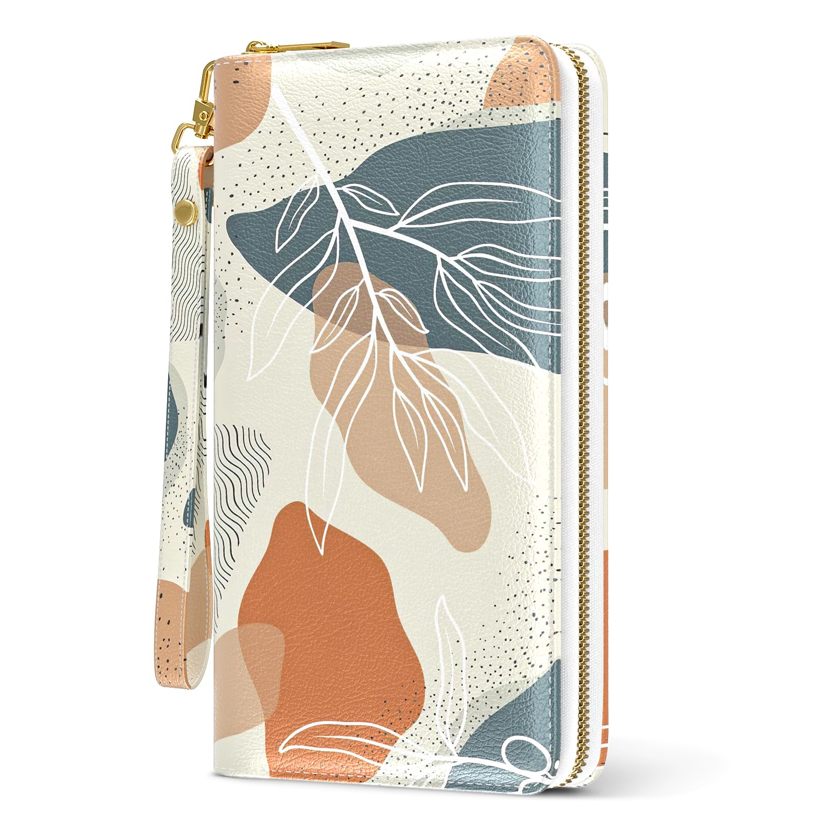 RFID Leather Wristlet Wallet for Women with Phone Holder & Zipper