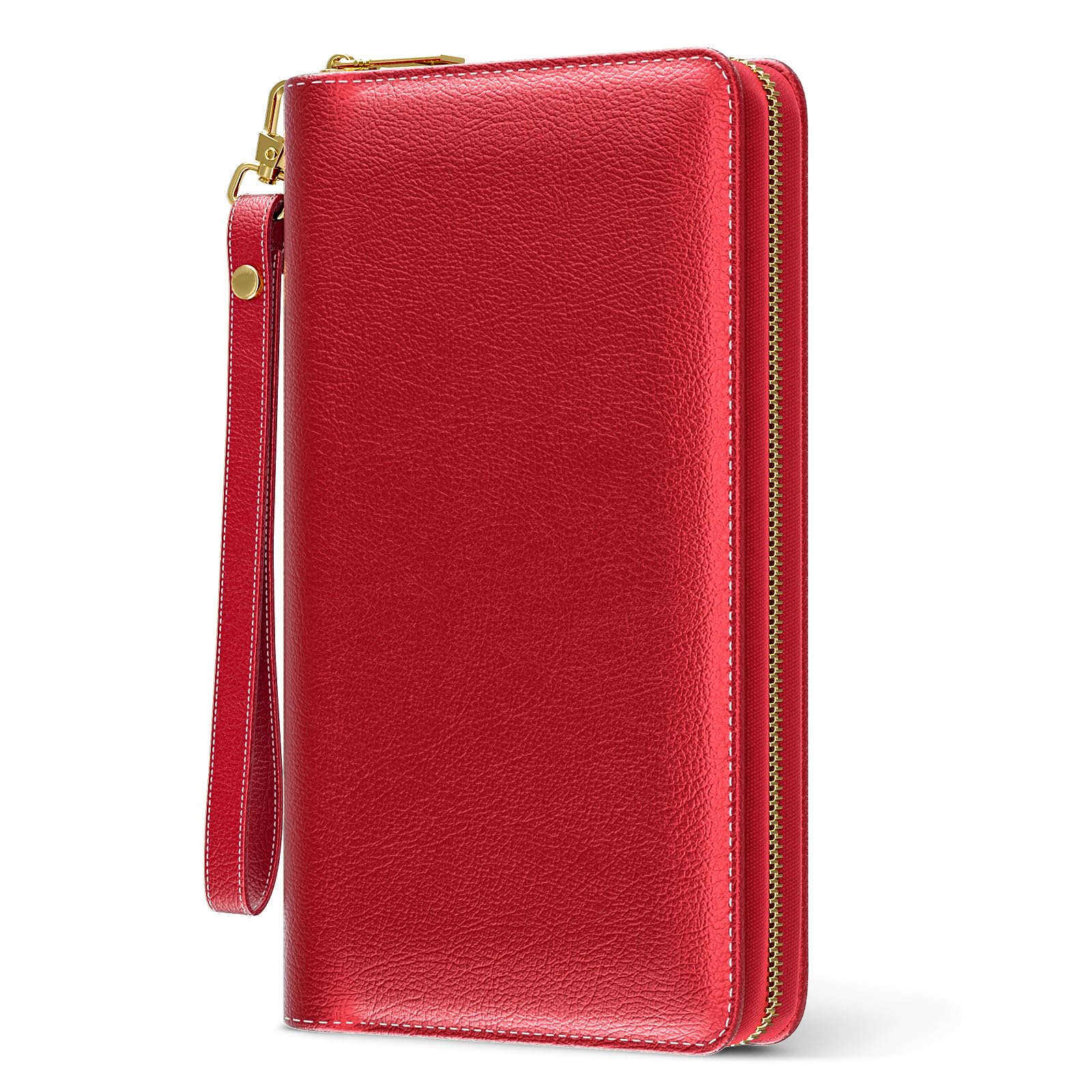 RFID Leather Wristlet Wallet for Women with Phone Holder & Zipper