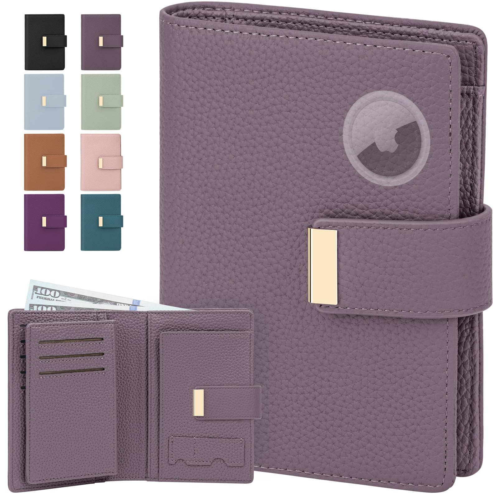 RFID Passport Holder with AirTag Slot Leather Travel Wallet