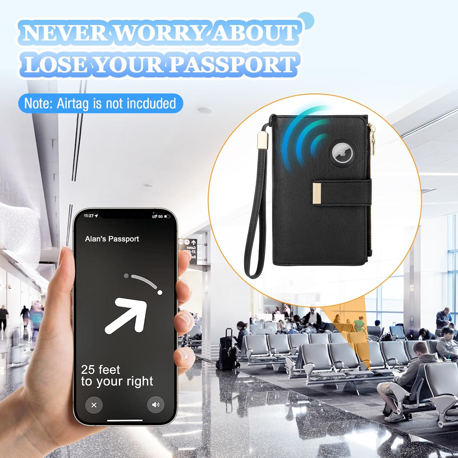 RFID Passport Holder with AirTag Slot – Leather Travel Wallet - Abbycart