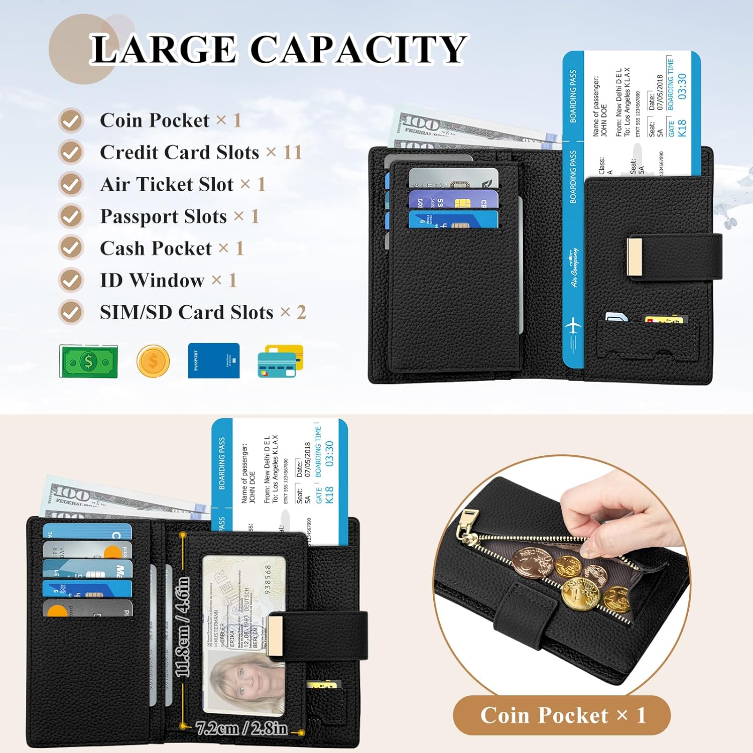 RFID Passport Holder with AirTag Slot Leather Travel Wallet