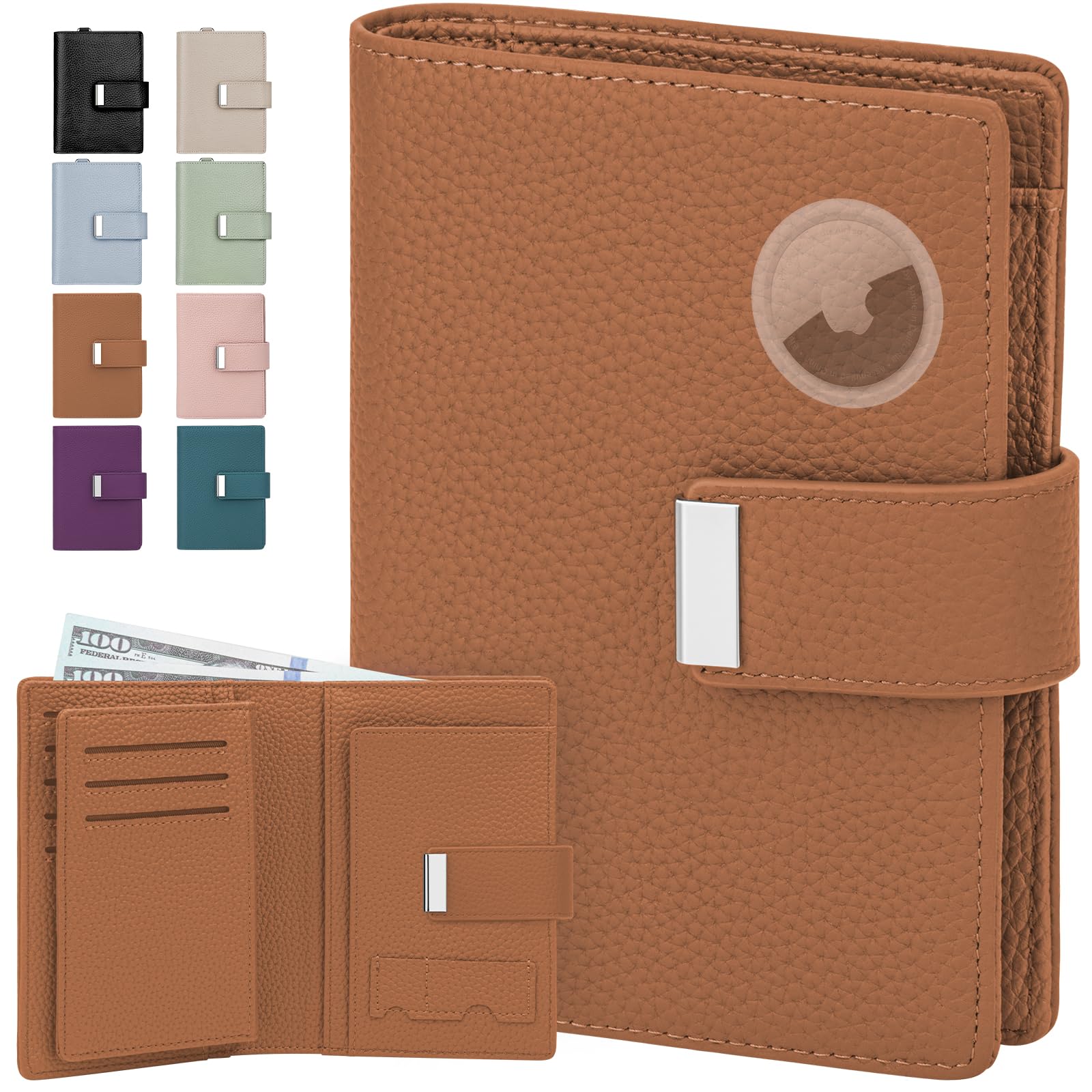 RFID Passport Holder with AirTag Slot Leather Travel Wallet