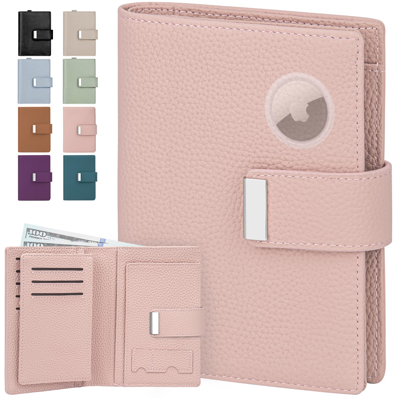 RFID Passport Holder with AirTag Slot Leather Travel Wallet