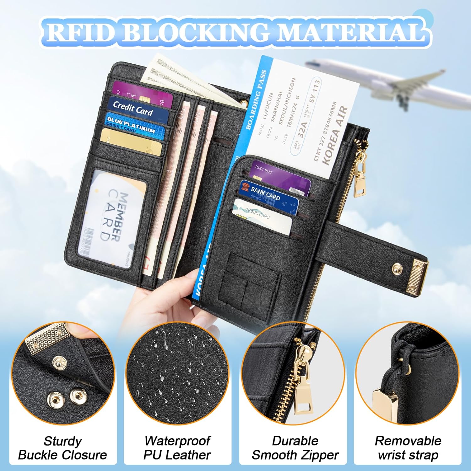 RFID Passport Holder with AirTag Slot – Leather Travel Wallet - Abbycart