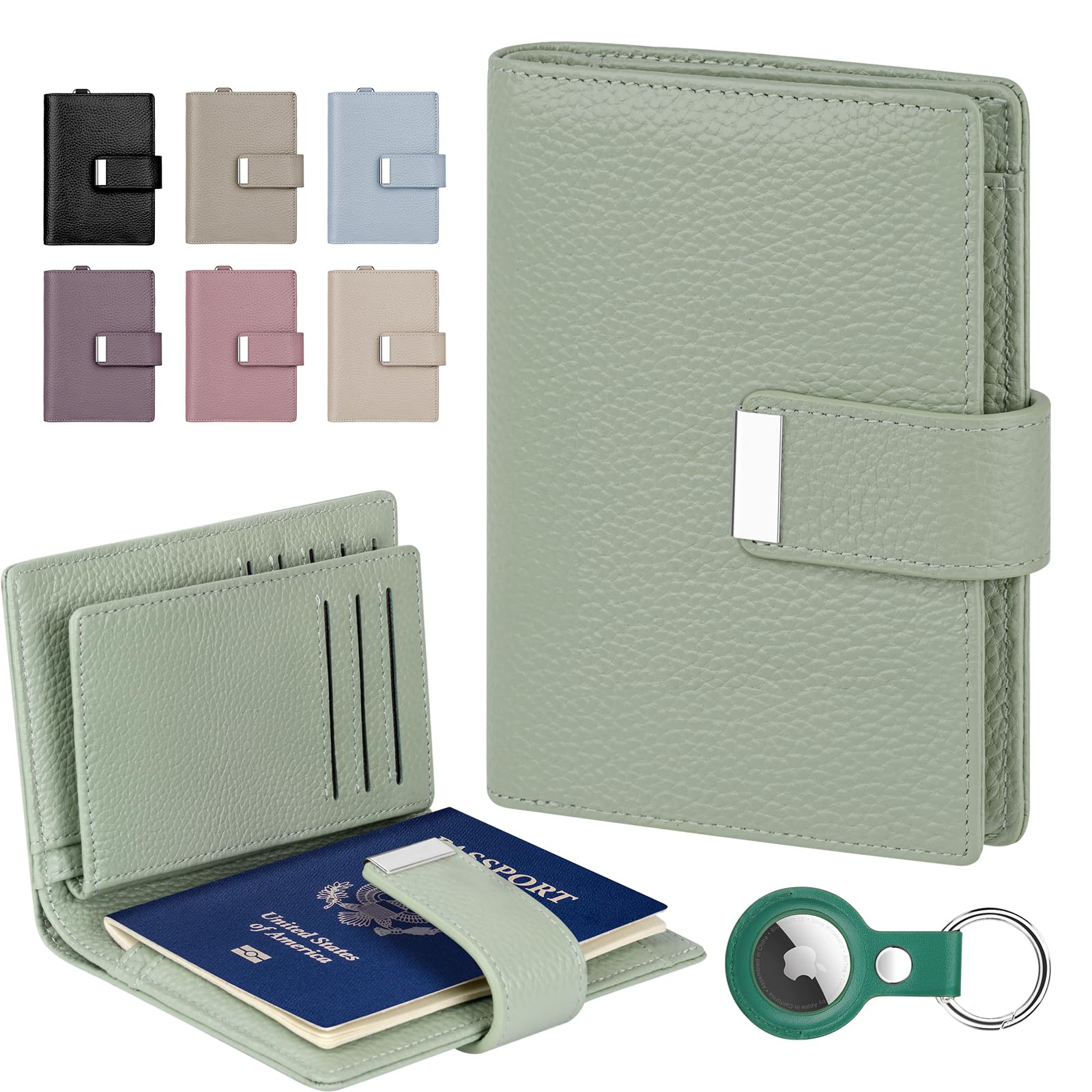 RFID Passport Holder with AirTag Slot Leather Travel Wallet