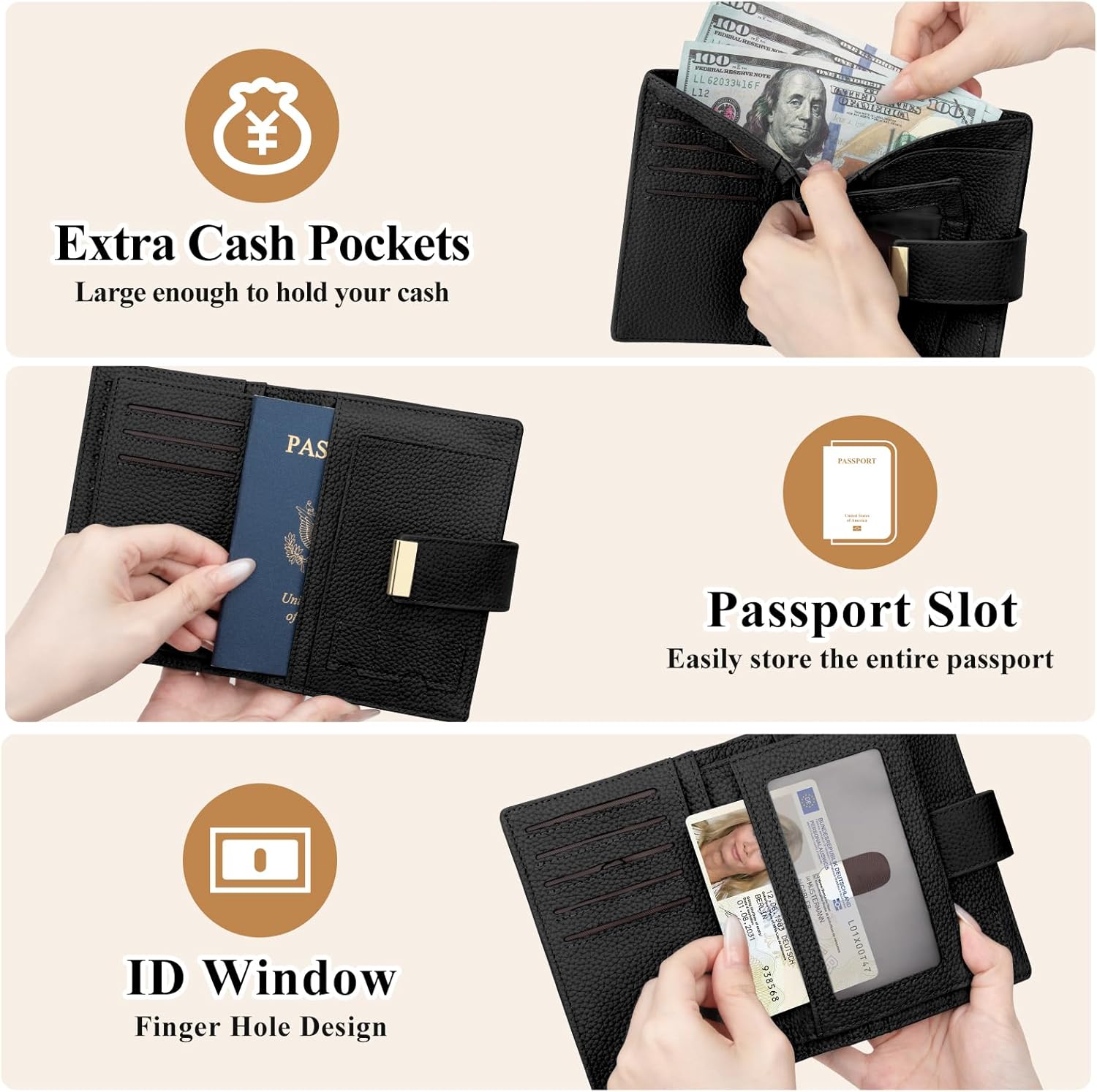 RFID Passport Holder with AirTag Slot Leather Travel Wallet