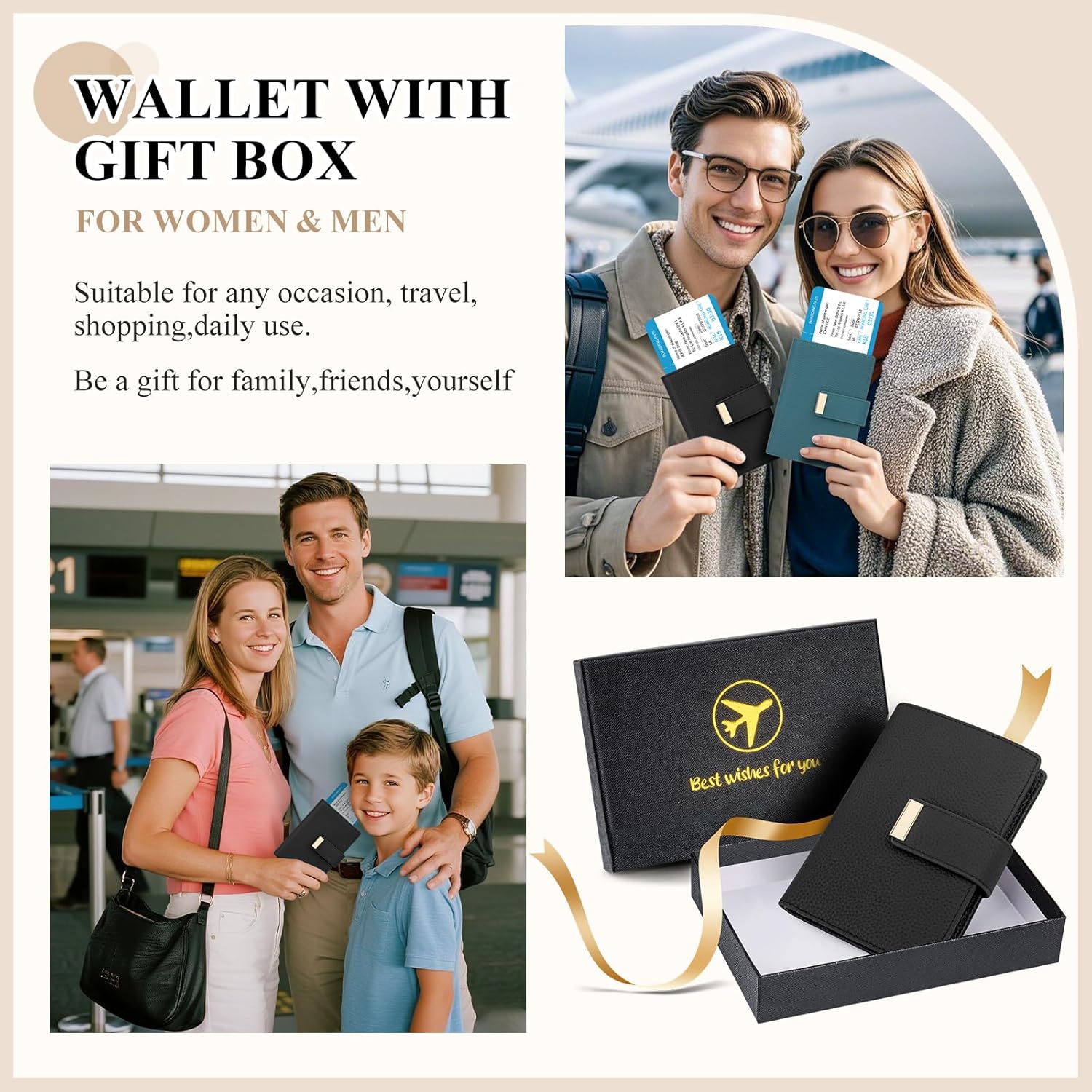RFID Passport Holder with AirTag Slot Leather Travel Wallet