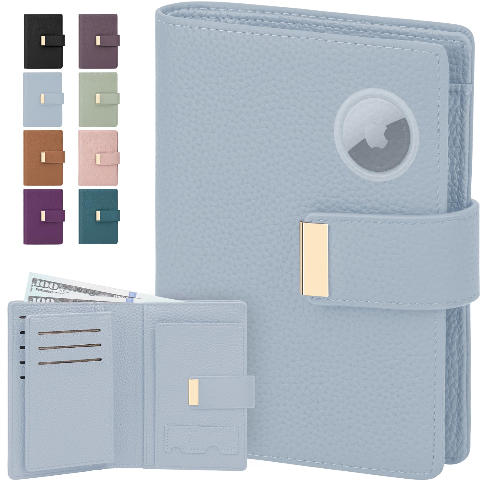 RFID Passport Holder with AirTag Slot Leather Travel Wallet