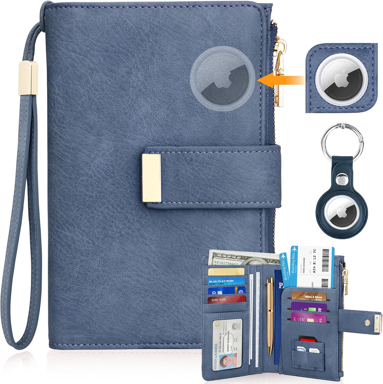 RFID Passport Holder with AirTag Slot – Leather Travel Wallet - Abbycart