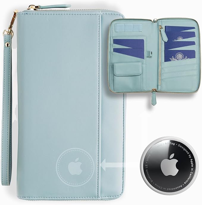 RFID Passport Wallet with AirTag Holder, Family Travel Organizer