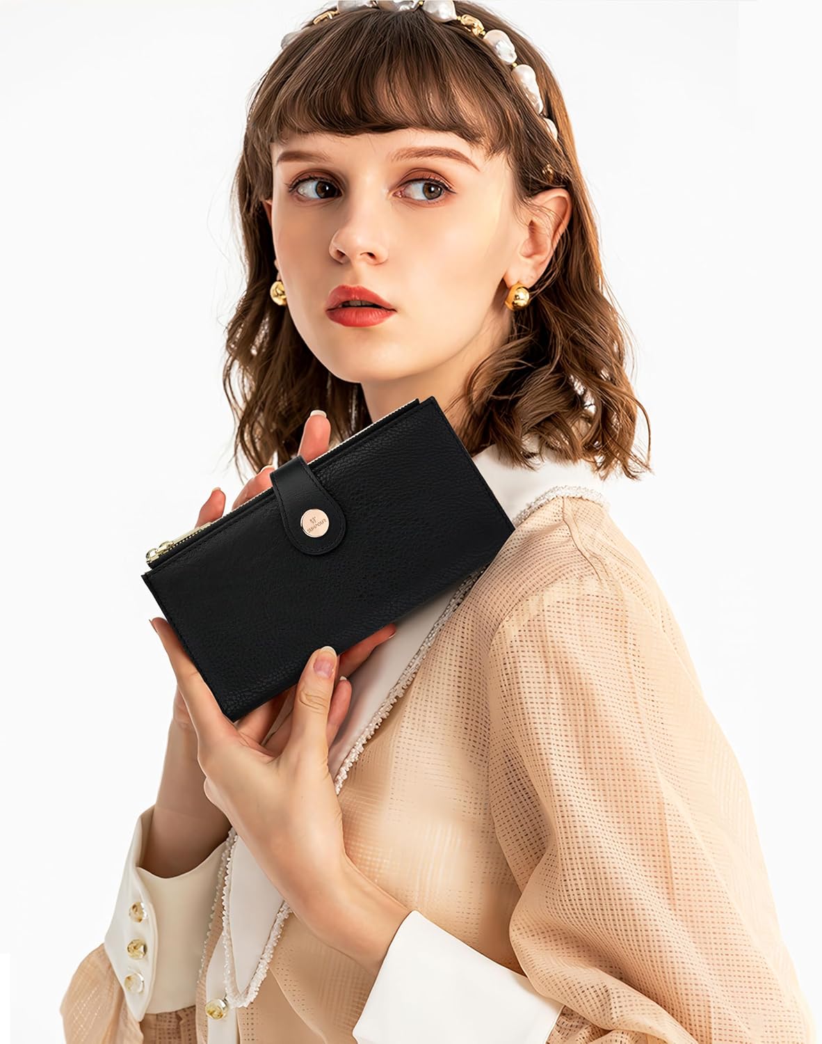 Women’s Wallet,Thin RFID Blocking Leather Wallet for Women Credit Card Holder Travel Wallet with Zipper Pocket (Black)