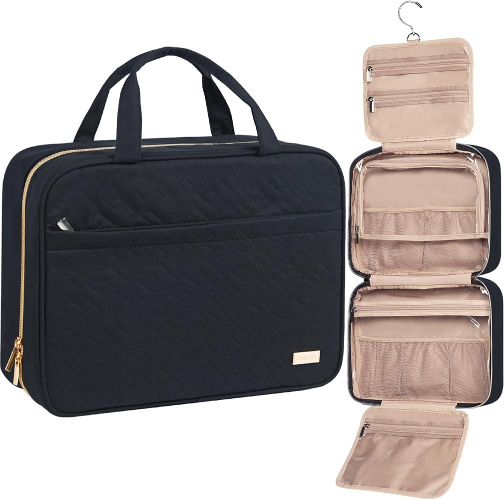 Large Hanging Toiletry Bag for Travel, 4-Compartment Cosmetic Organizer