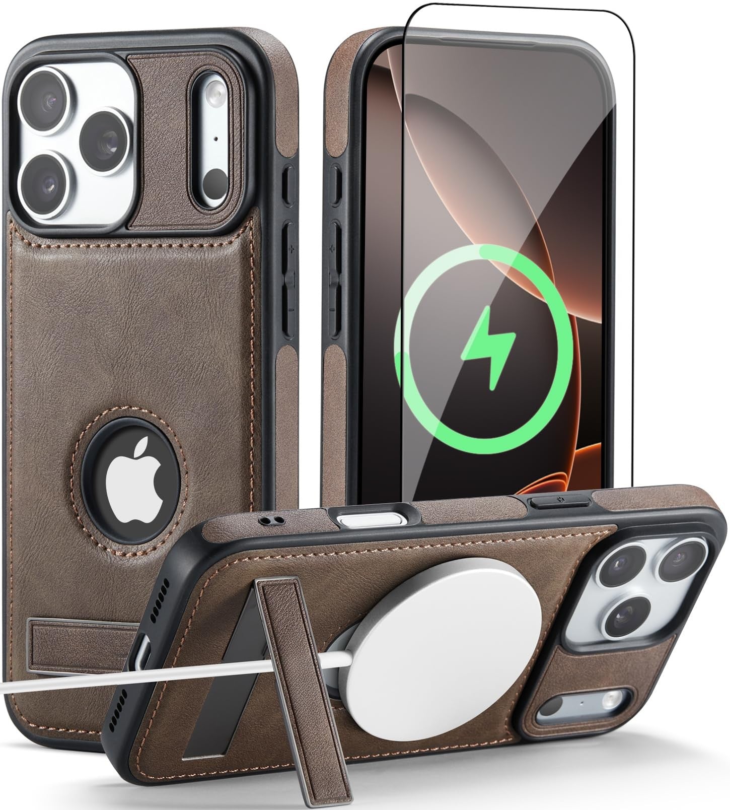 iPhone MagSafe Case with Kickstand & Tempered Glass Screen Protector