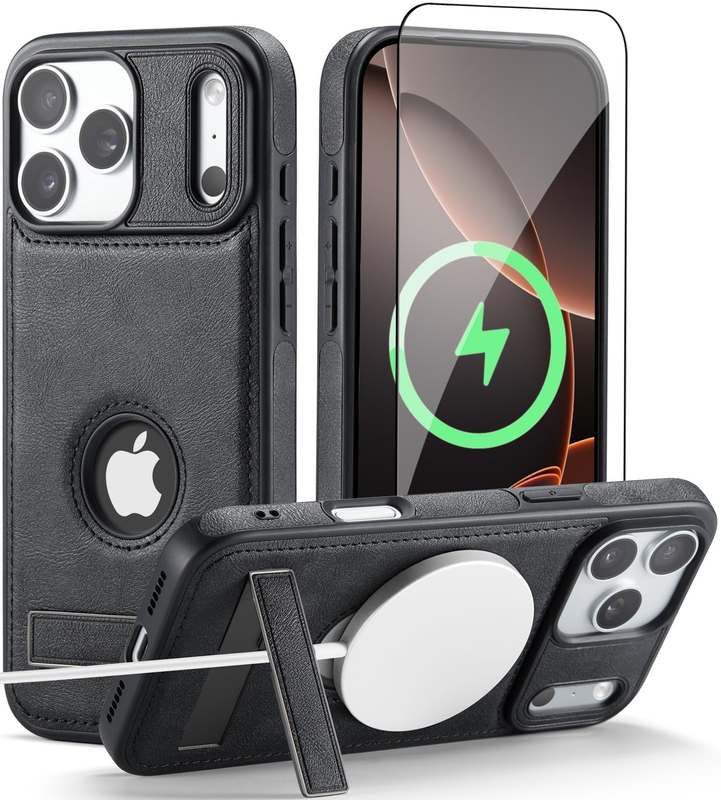 iPhone MagSafe Case with Kickstand & Tempered Glass Screen Protector
