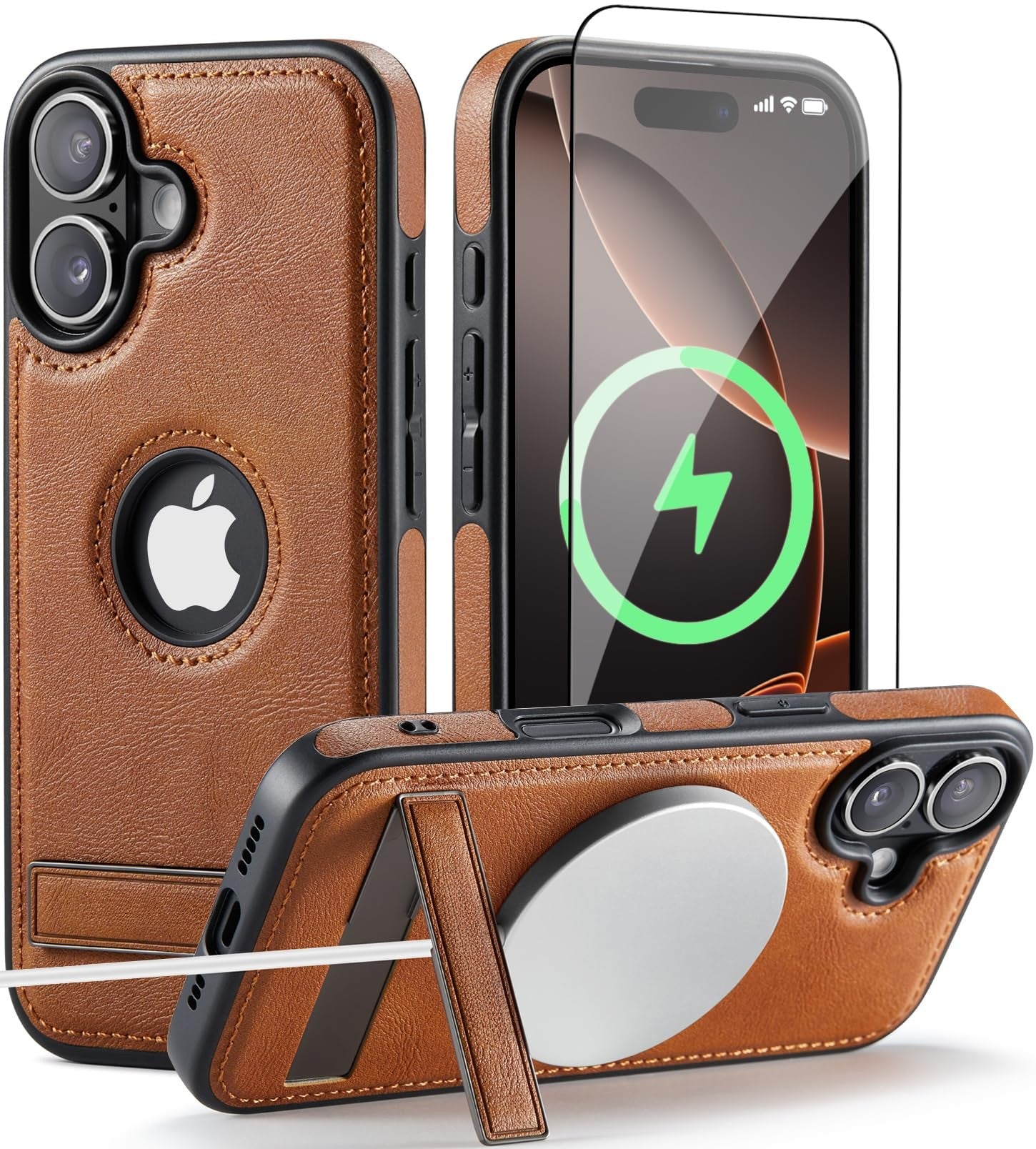 iPhone MagSafe Case with Kickstand & Tempered Glass Screen Protector