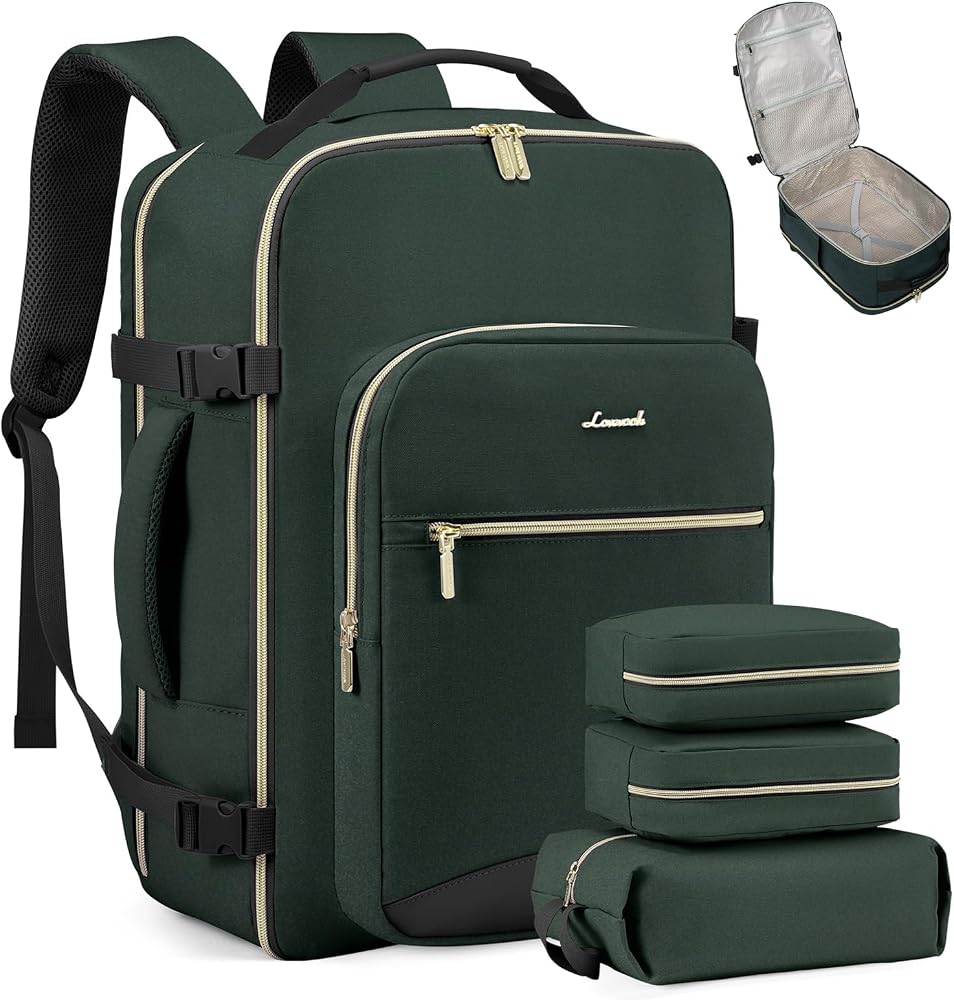 50L Travel Backpack for Women & Men, Carry On with 3 Packing Cubes