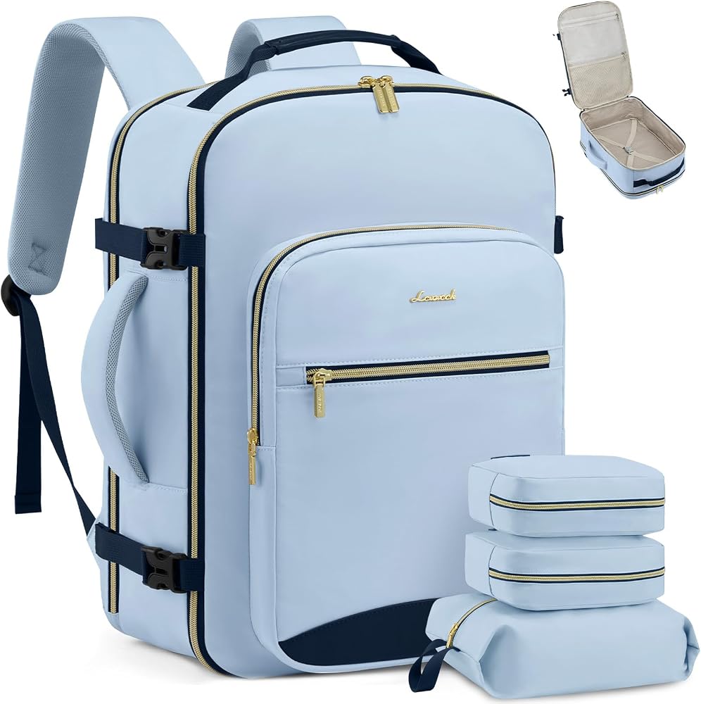 50L Travel Backpack for Women & Men, Carry On with 3 Packing Cubes