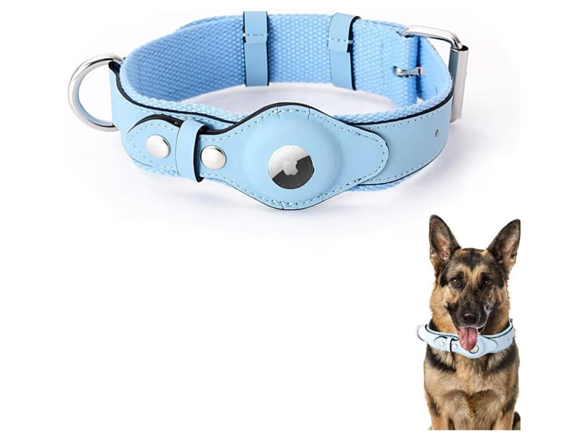 Leather AirTag Dog Collar Adjustable GPS Pet Tracking Strap