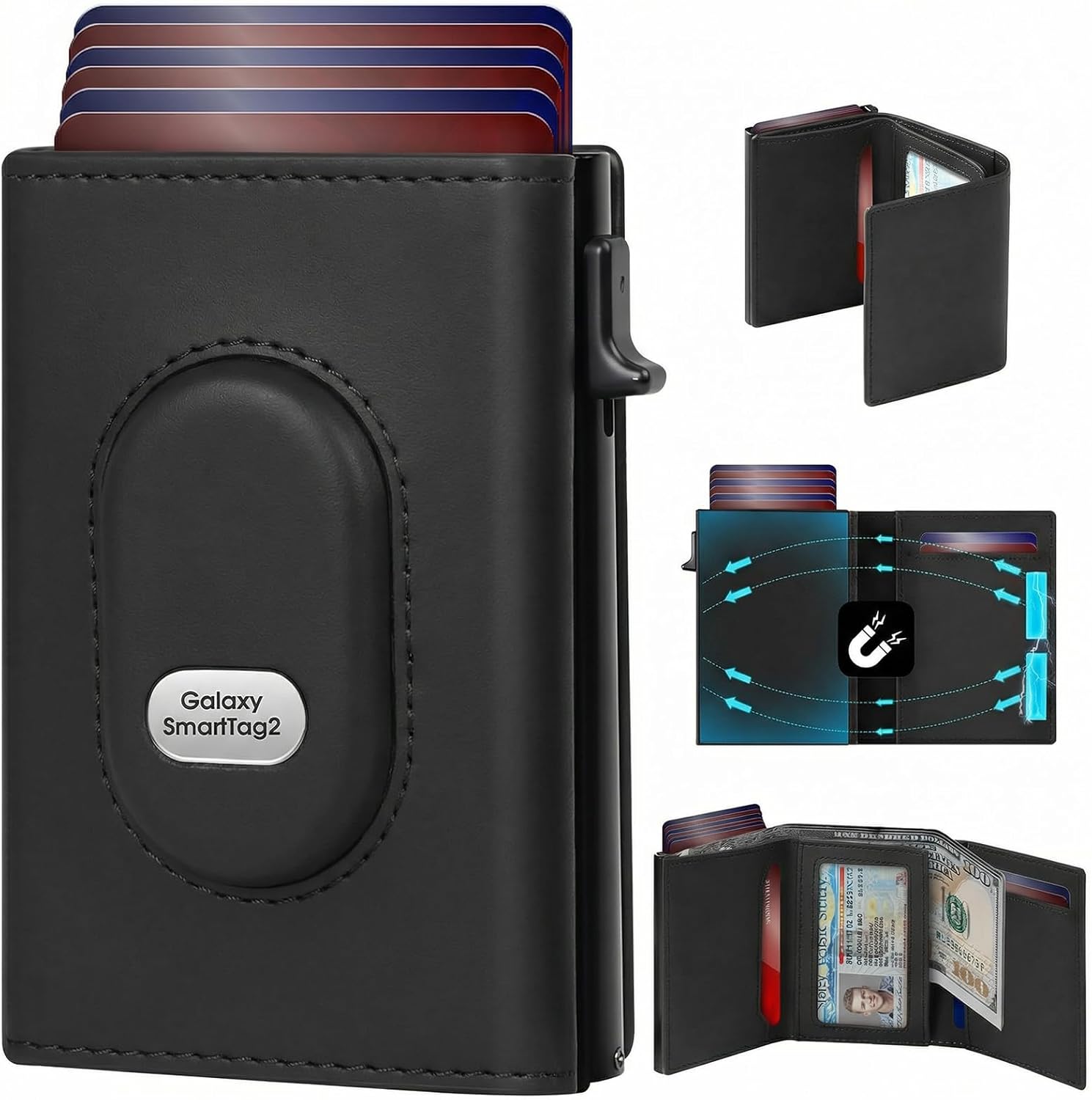 Samsung SmartTag2 Wallet RFID Pop-Up Card Holder Slim Leather Wallet
