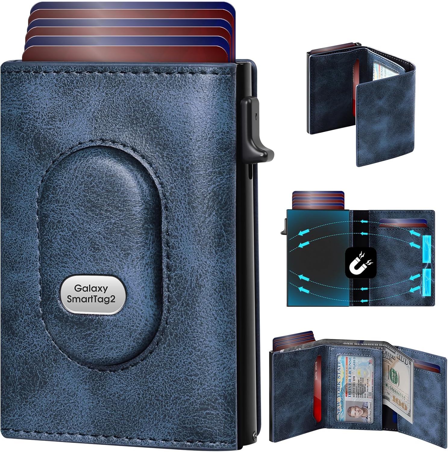 Samsung SmartTag2 Wallet RFID Pop-Up Card Holder Slim Leather Wallet