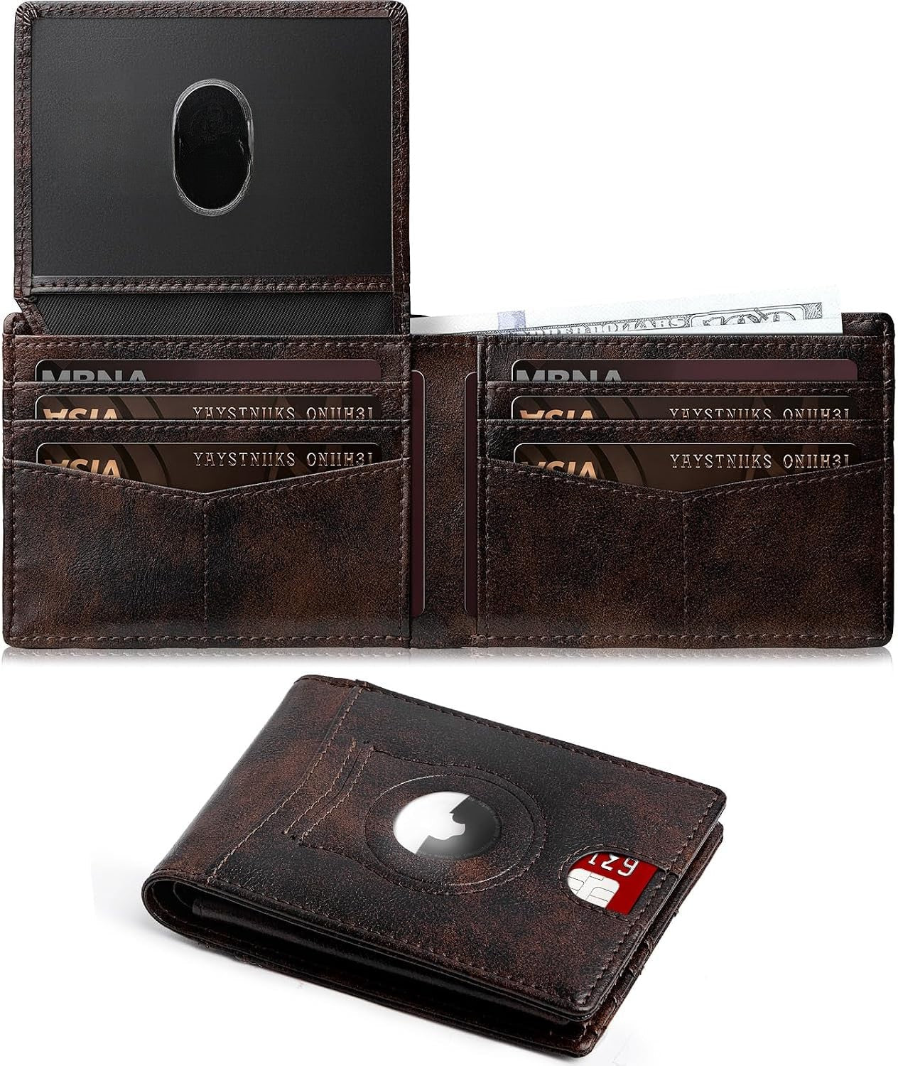 Slim AirTag Wallet for Men RFID Blocking Carbon Fiber Bifold