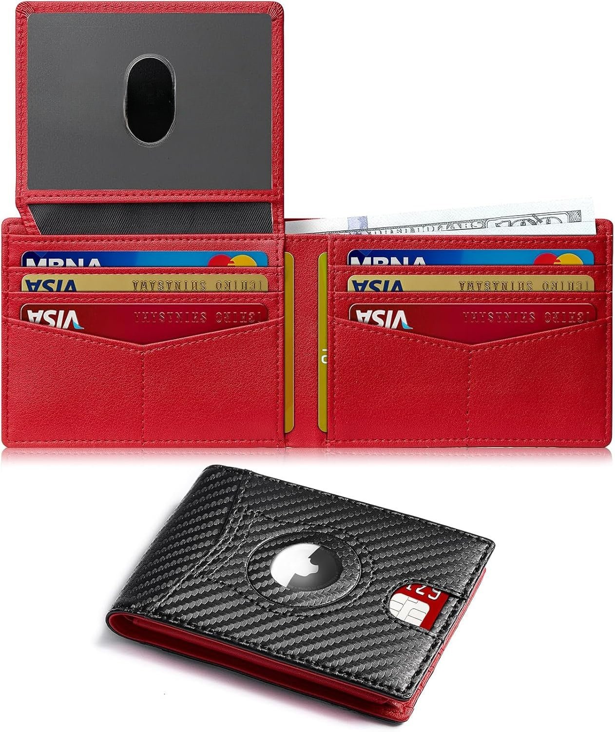 Slim AirTag Wallet for Men RFID Blocking Carbon Fiber Bifold