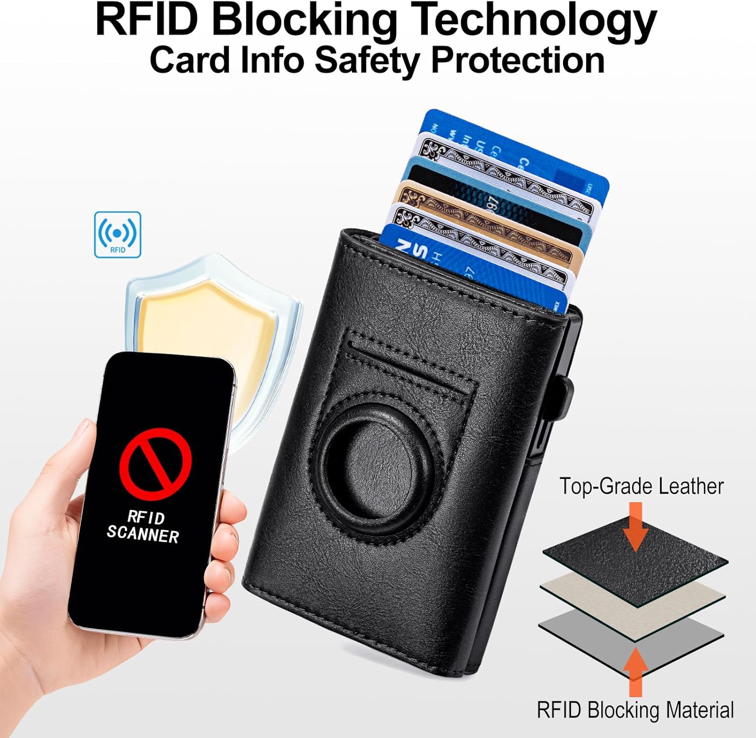 Slim AirTag Wallet for Men – RFID Blocking Leather Bifold with Pop - Up Card Holder & Money Clip, Minimalist Front Pocket Design - Abbycart