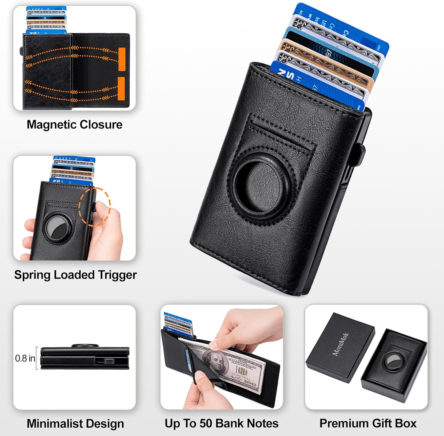 Slim AirTag Wallet for Men – RFID Blocking Leather Bifold with Pop - Up Card Holder & Money Clip, Minimalist Front Pocket Design - Abbycart