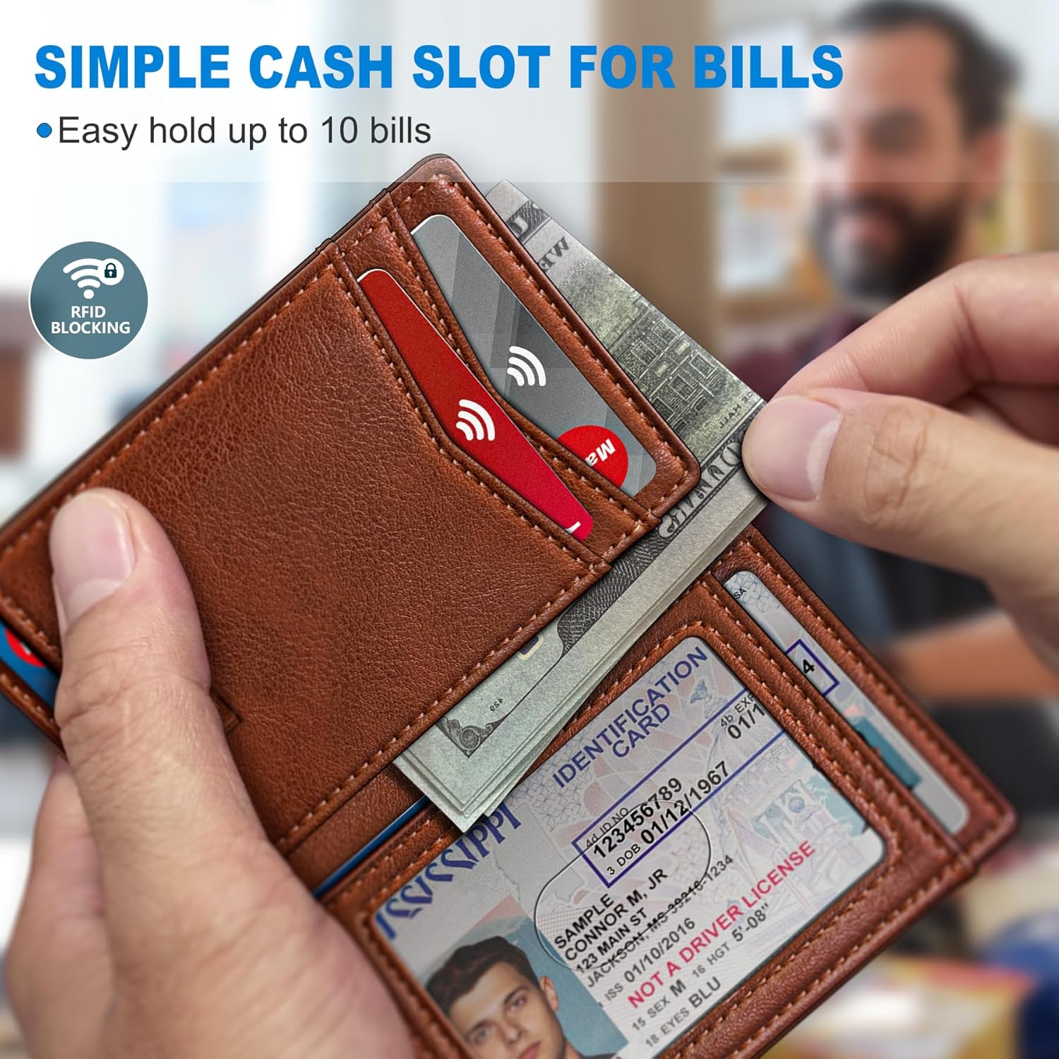 Slim AirTag Wallet for Men RFID Blocking Leather with Money Clip