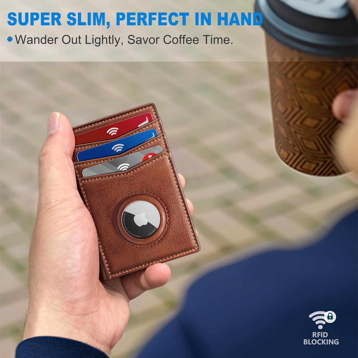 Slim AirTag Wallet for Men RFID Blocking Leather with Money Clip