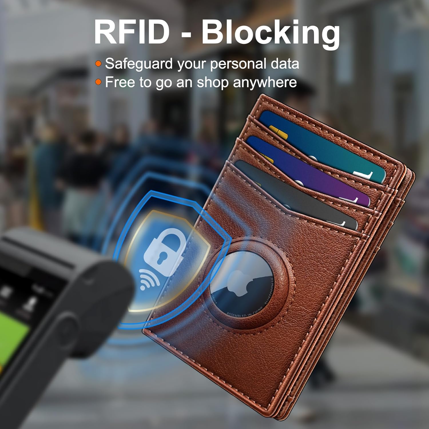 Slim AirTag Wallet for Men RFID Blocking Leather with Money Clip