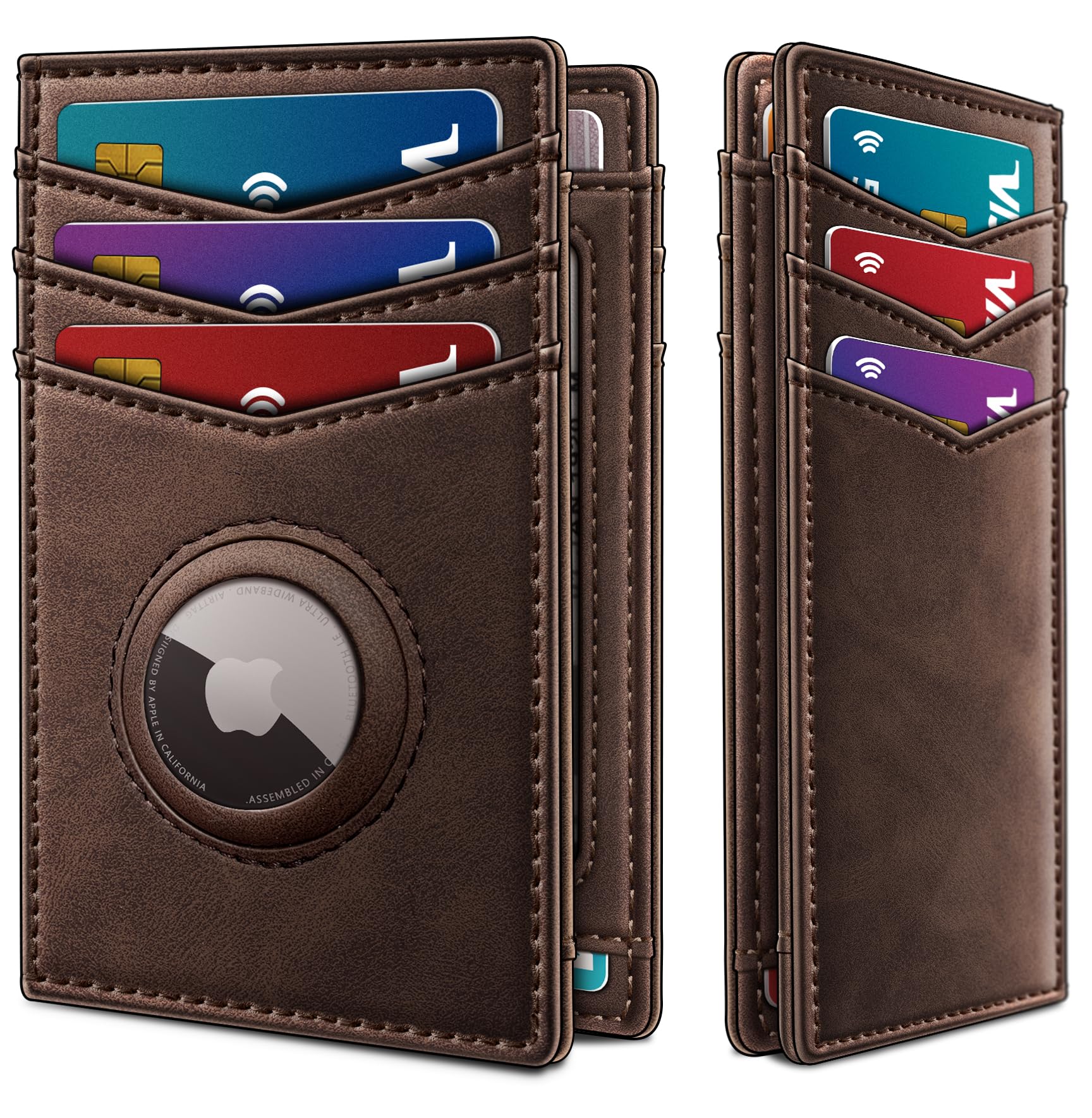 Slim AirTag Wallet for Men RFID Blocking Leather with Money Clip
