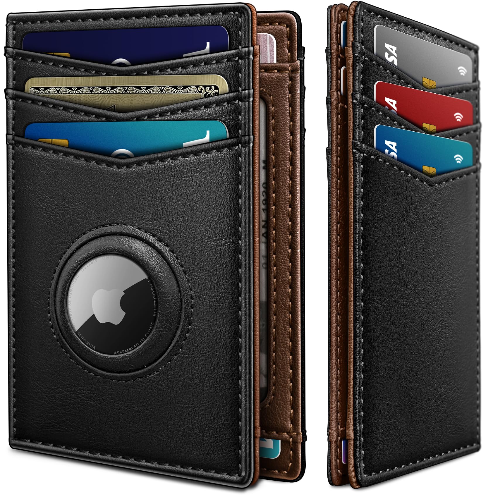 Slim AirTag Wallet for Men RFID Blocking Leather with Money Clip