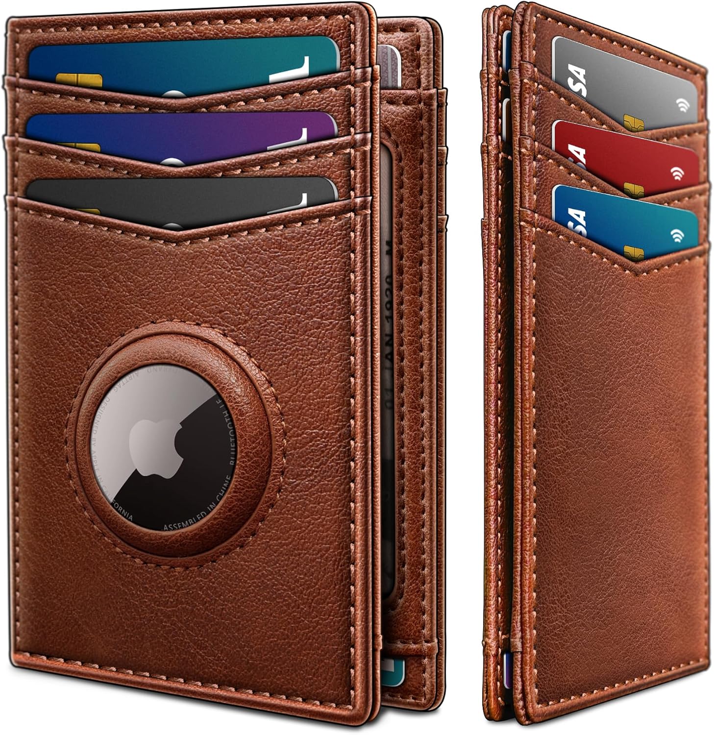 Slim AirTag Wallet for Men RFID Blocking Leather with Money Clip