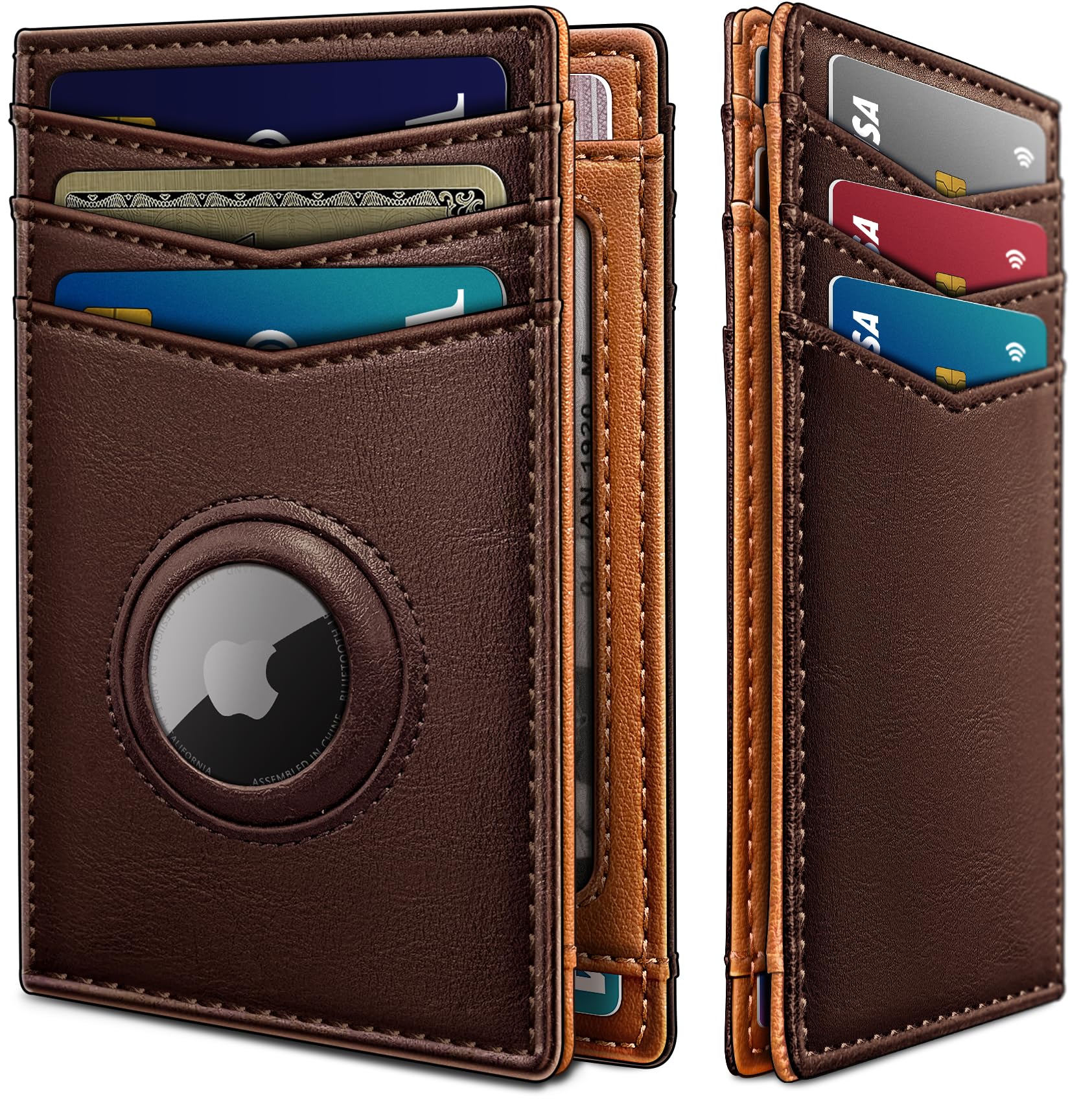 Slim AirTag Wallet for Men RFID Blocking Leather with Money Clip