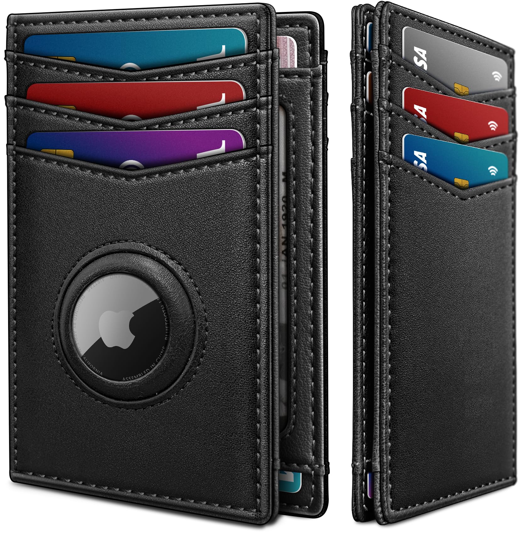 Slim AirTag Wallet for Men RFID Blocking Leather with Money Clip