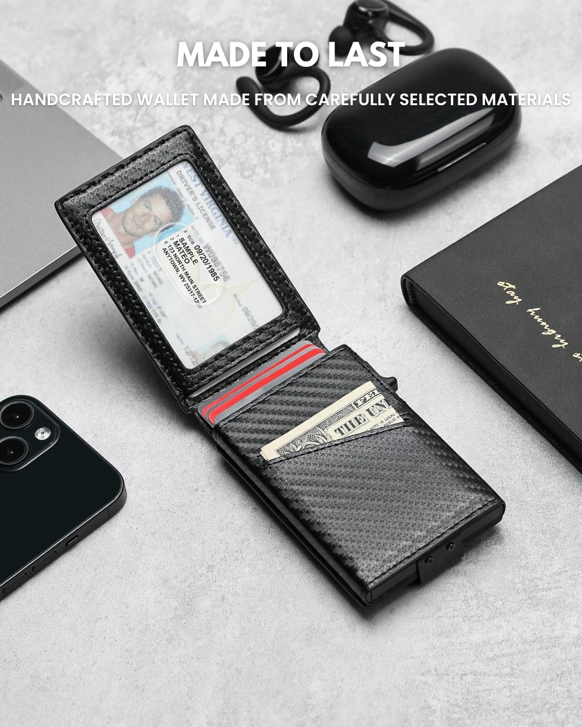 Slim AirTag Wallet for Men – RFID Blocking, Money Clip & Pop - Up Card Holder - Abbycart