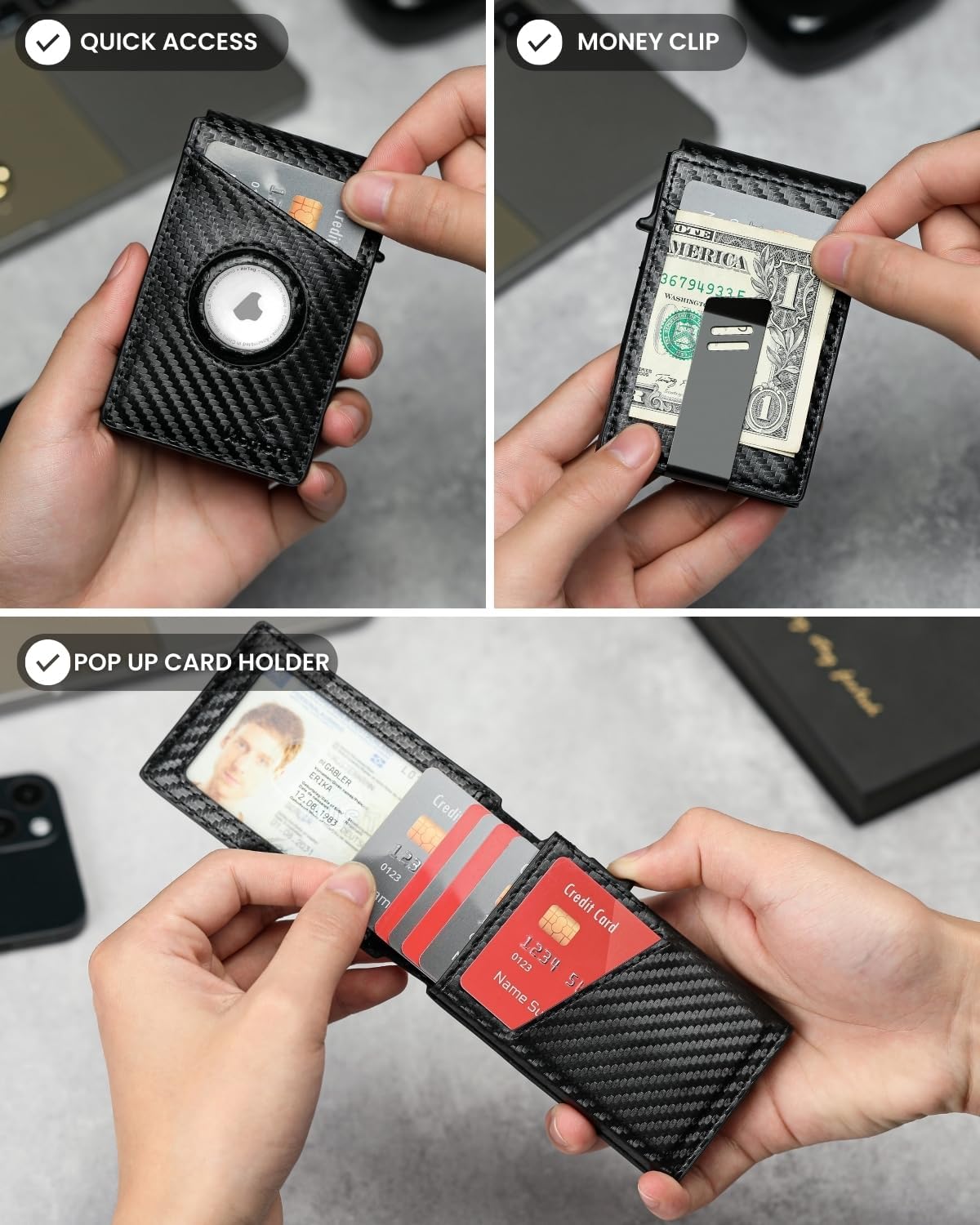 Slim AirTag Wallet for Men – RFID Blocking, Money Clip & Pop - Up Card Holder - Abbycart