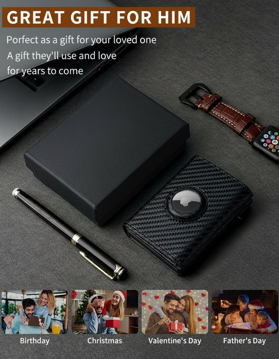 Slim AirTag Wallet for Men – RFID Blocking, Pop - Up Card Holder & Cash Slot - Abbycart