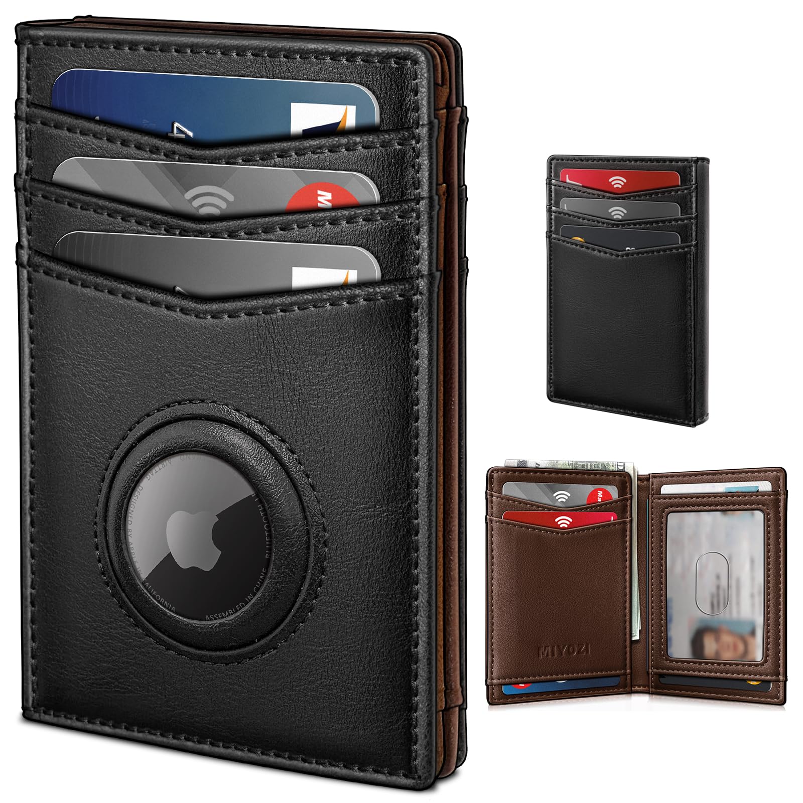Slim AirTag Wallet for Men RFID Genuine Leather Front Pocket Wallet