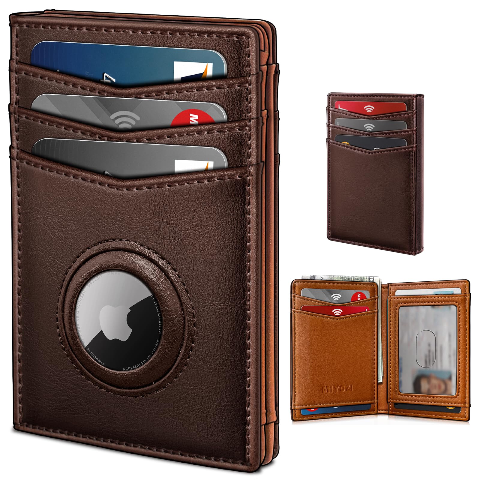 Slim AirTag Wallet for Men RFID Genuine Leather Front Pocket Wallet