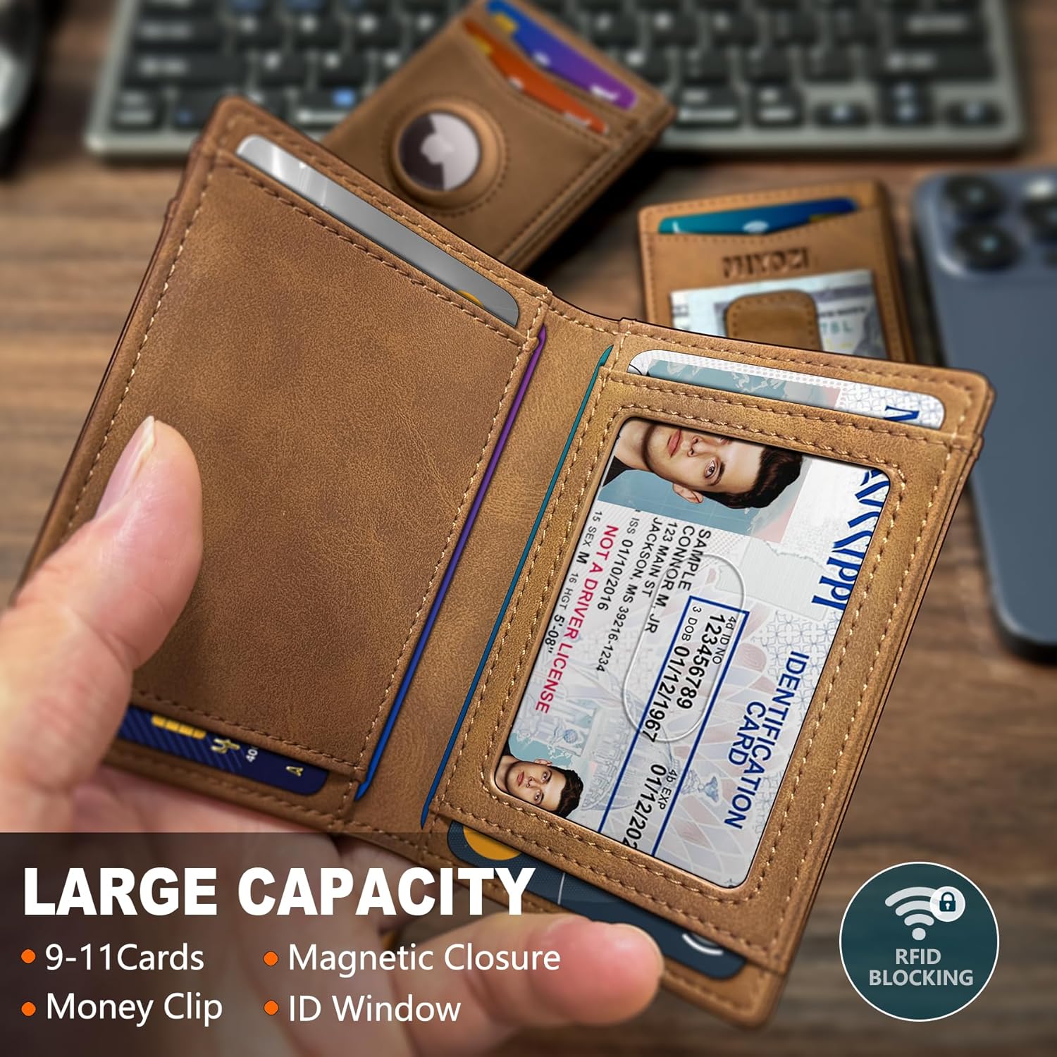 Slim AirTag Wallet for Men with RFID & Money Clip - Abbycart