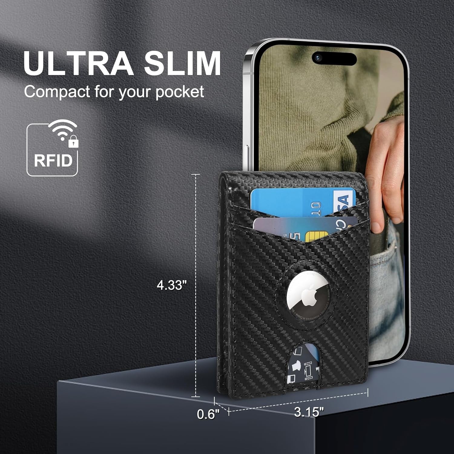 Slim Carbon Fiber AirTag Wallet for Men – 13 Card Slots, RFID Blocking, Minimalist Bifold with AirTag Holder - Abbycart
