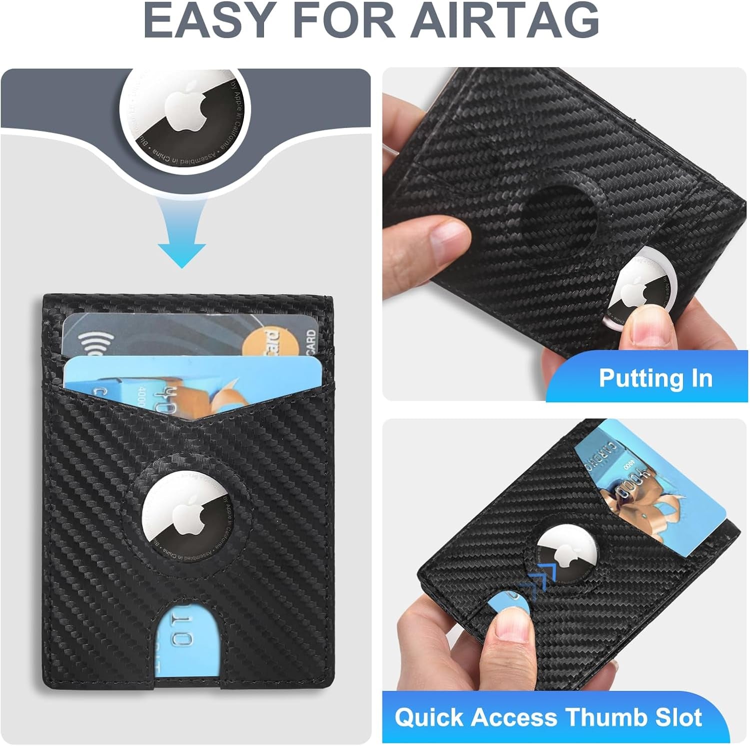 Slim Carbon Fiber AirTag Wallet for Men – 13 Card Slots, RFID Blocking, Minimalist Bifold with AirTag Holder - Abbycart