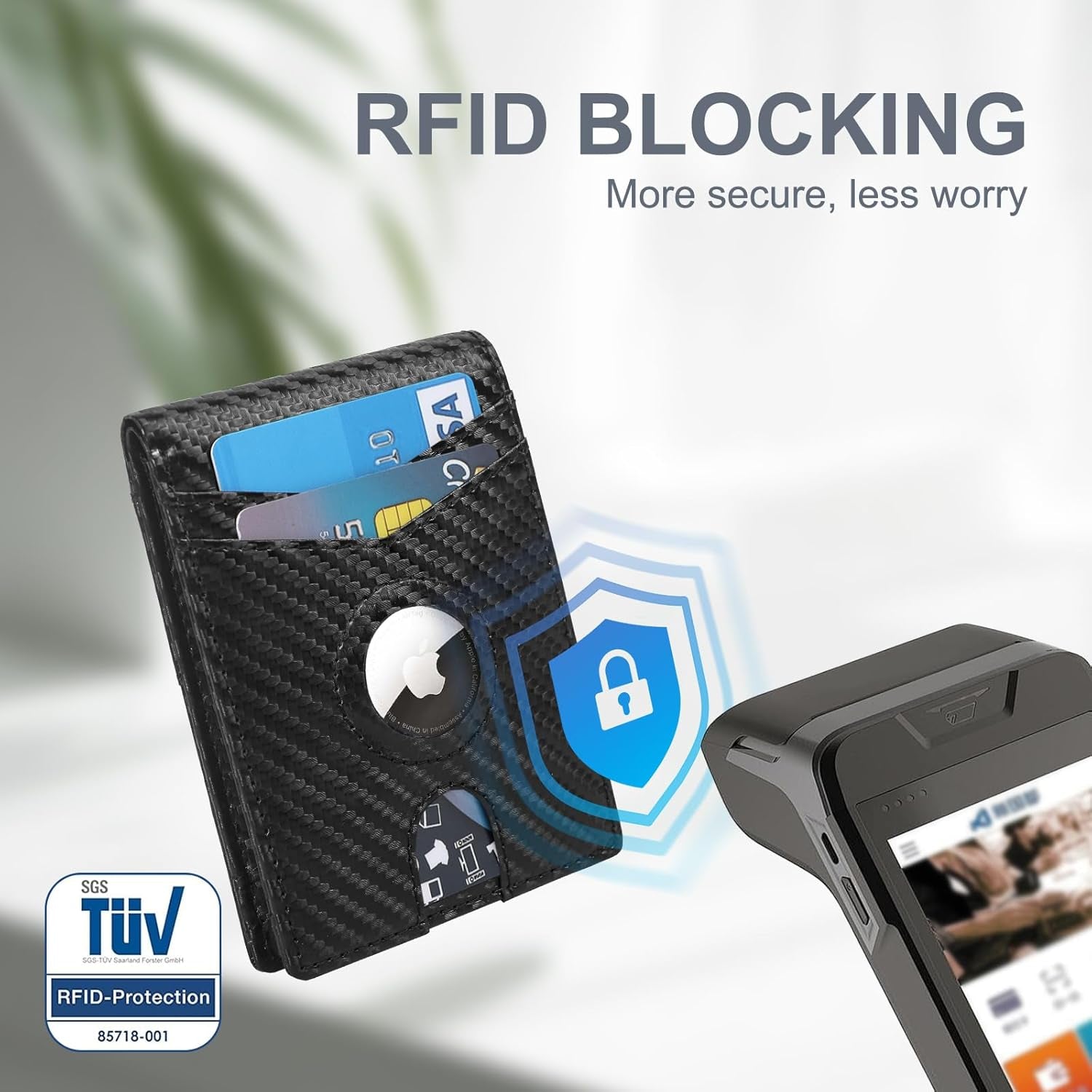 Slim Carbon Fiber AirTag Wallet for Men – 13 Card Slots, RFID Blocking, Minimalist Bifold with AirTag Holder - Abbycart