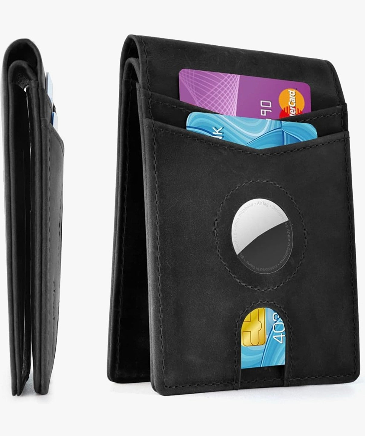 Slim Carbon Fiber AirTag Wallet for Men – 13 Card Slots, RFID Blocking, Minimalist Bifold with AirTag Holder