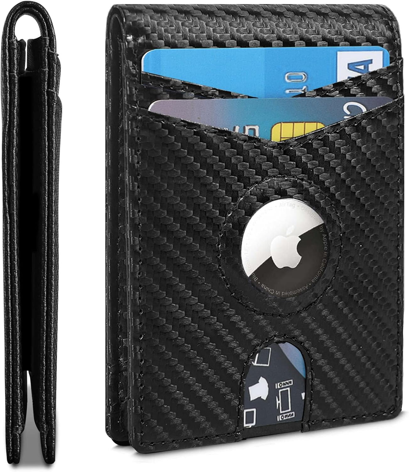 Slim Carbon Fiber AirTag Wallet for Men – 13 Card Slots, RFID Blocking, Minimalist Bifold with AirTag Holder - Abbycart