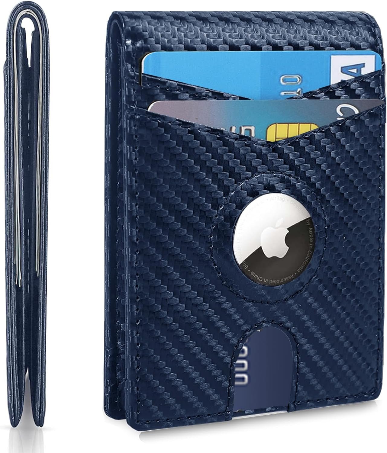 Slim Carbon Fiber AirTag Wallet for Men – 13 Card Slots, RFID Blocking, Minimalist Bifold with AirTag Holder - Abbycart
