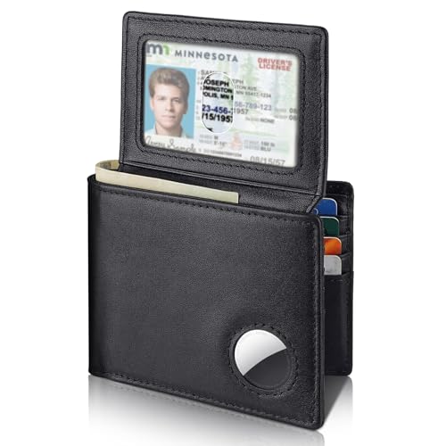 Slim Leather AirTag Wallet for Men – RFID Blocking Bifold with Built - In AirTag Holder, 13 Card Slots, 2 ID Windows, and Hidden Cash Pocket - Abbycart
