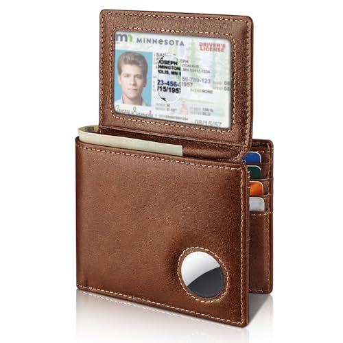 Slim Leather AirTag Wallet for Men – RFID Blocking Bifold with Built - In AirTag Holder, 13 Card Slots, 2 ID Windows, and Hidden Cash Pocket - Abbycart